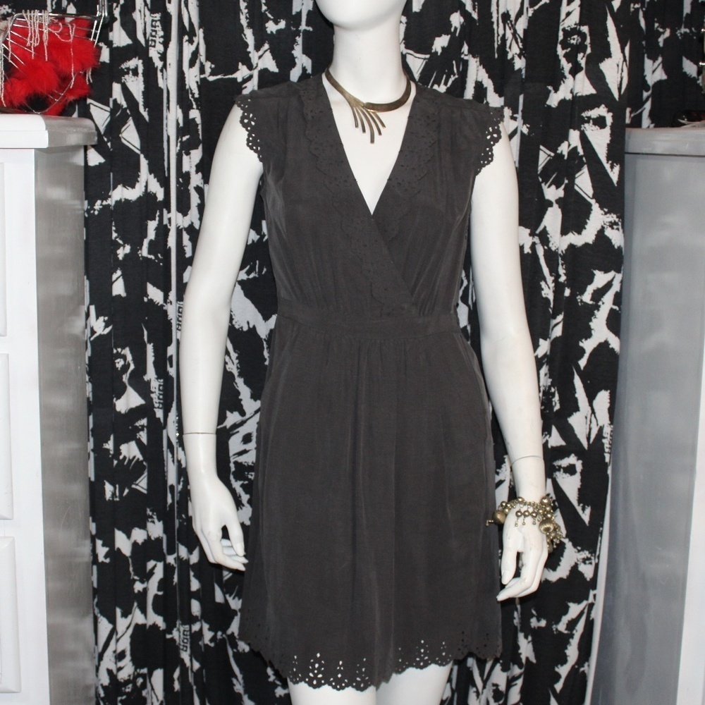 Rebecca Taylor Grey Eyelet Lace Pocket Dress